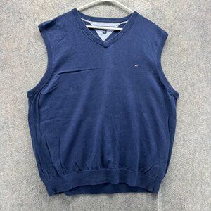 Tommy Hilfiger Sweater Vest Mens 2XL Blue Cotton Modal V Neck Sleeveless Knit